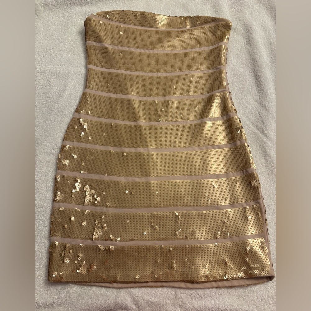 Forever Unique Gold Sequin Midi Pencil Dress